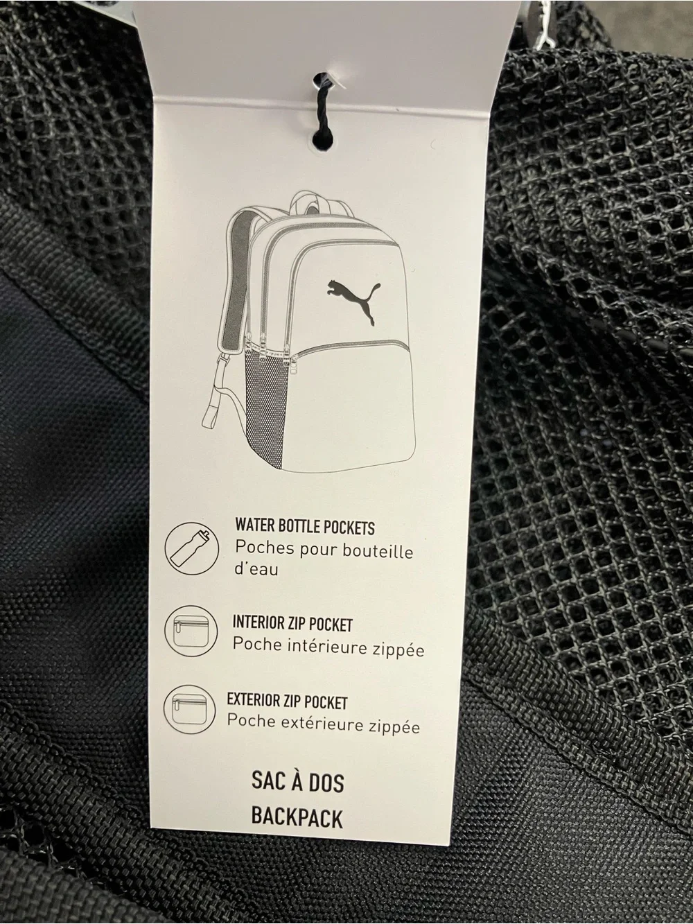 Puma Black Mesh Backpack with White Logo Back Pack Bag NWT